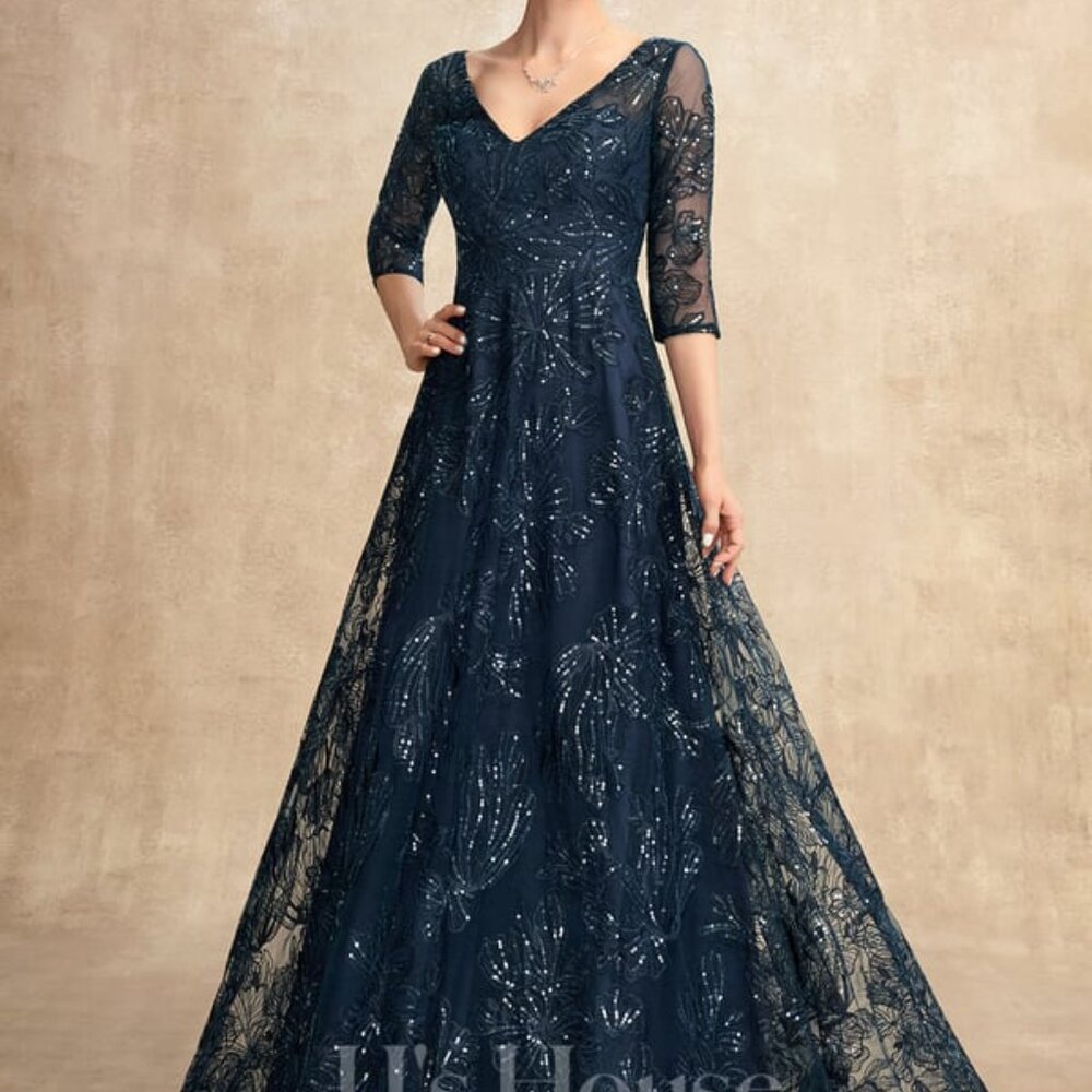 NWT JJ House V-Neck 3/4 sleeve Long Dress Blue, Size 0